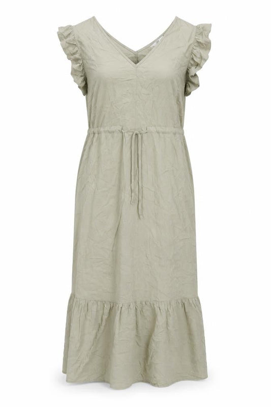 Front view of b.young Women's Green Flutter Sleeve Dress, size 12