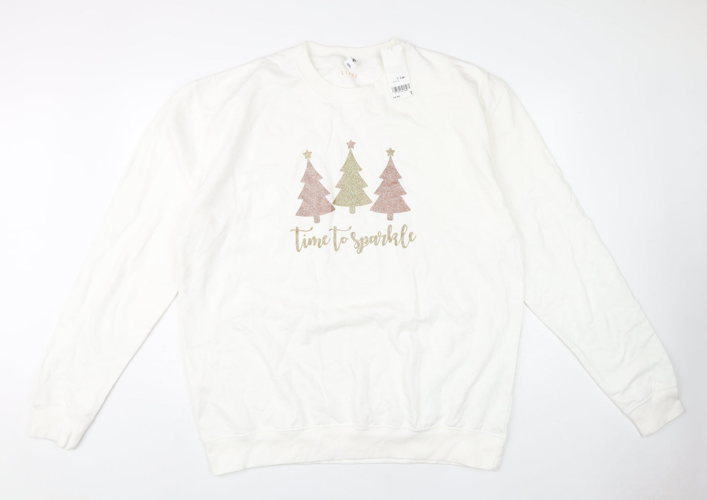 Lipsy London Women's Ivory Glitter Holiday Sweatshirt 2XL