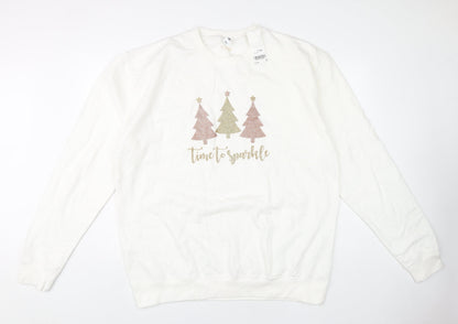 Lipsy London Women's Ivory Glitter Holiday Sweatshirt 2XL