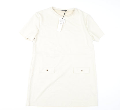 Zara Women's Ivory Shift Dress, Size 16, Short Sleeve
