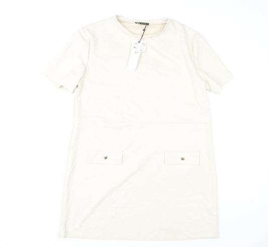Zara Women's Ivory Shift Dress, Size 16, Short Sleeve