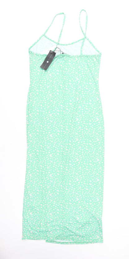 Daisy Street Women's Green Floral Slip Dress - Size 14