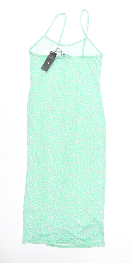 Daisy Street Women's Green Floral Slip Dress - Size 14