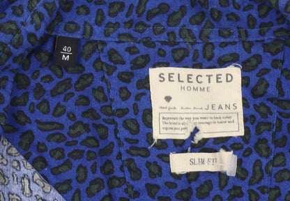 Selected Homme Mens Blue Animal Print Shirt M Slim Fit