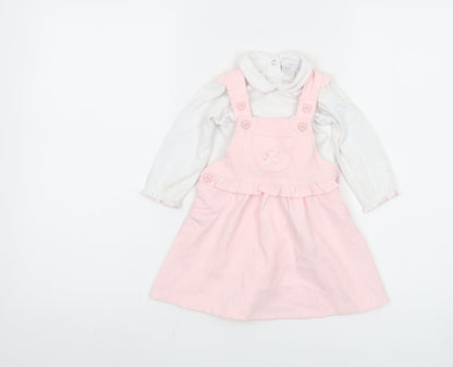 Amore Girls Pink Pinafore Dress 3-6 Months Collared Button