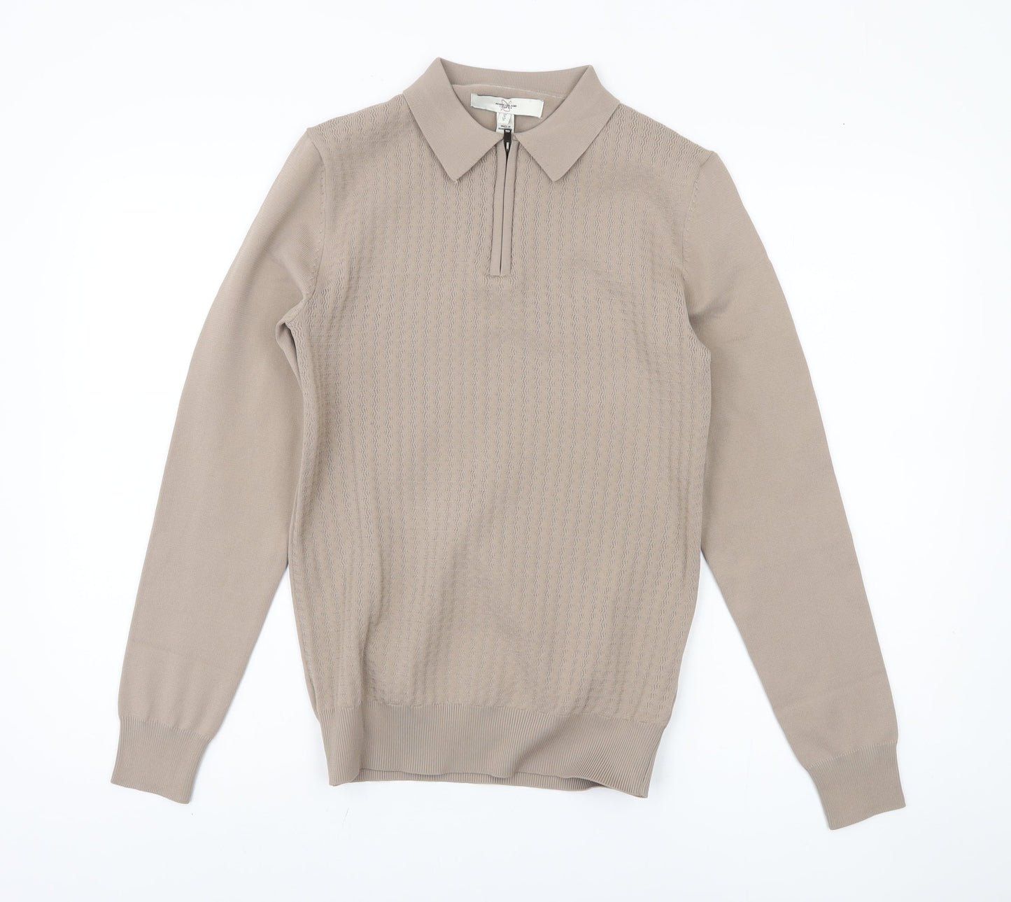 River Island Men's Beige Collared Full Zip Jumper S