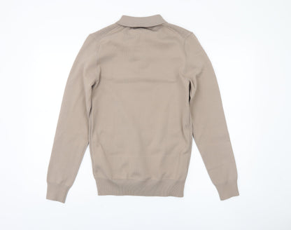 River Island Men's Beige Collared Full Zip Jumper S