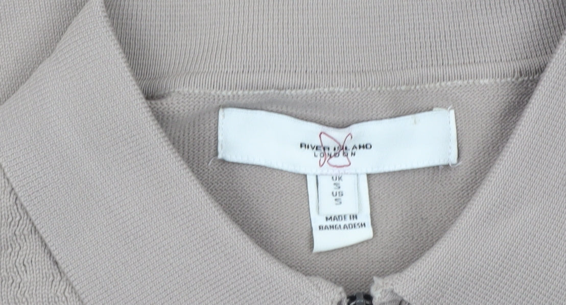 River Island Men's Beige Collared Full Zip Jumper S