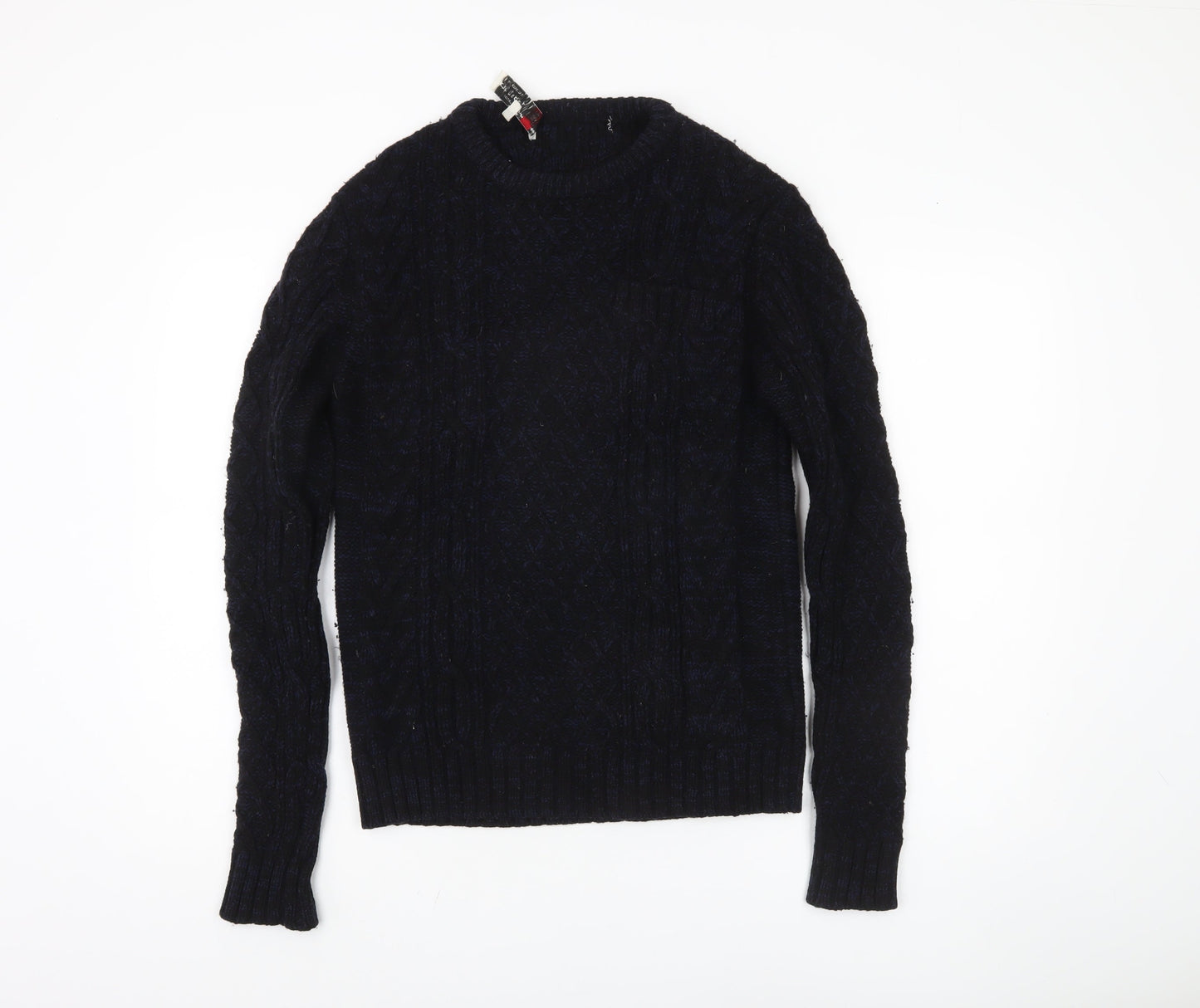 Label Lab Men's Black Cable-Knit Wool Jumper, S