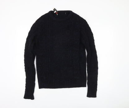 Label Lab Men's Black Cable-Knit Wool Jumper, S