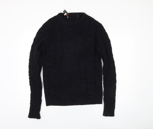 Label Lab Men's Black Cable-Knit Wool Jumper, S