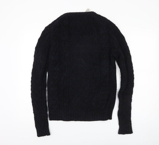 Label Lab Men's Black Cable-Knit Wool Jumper, S
