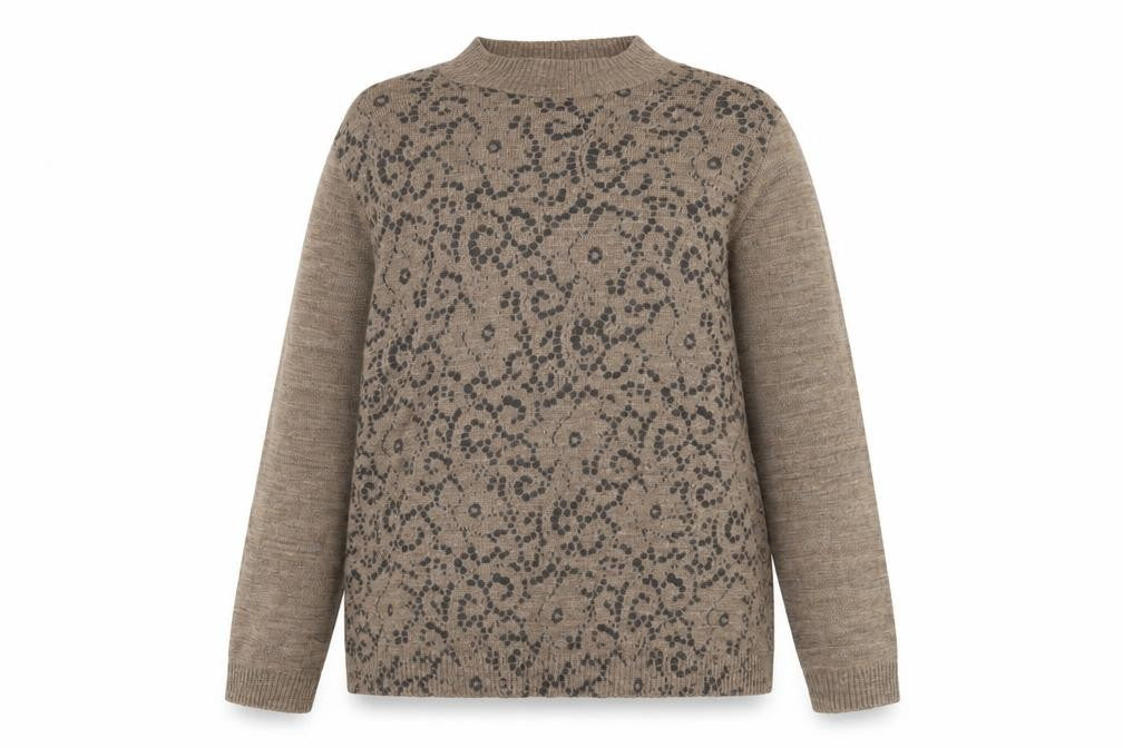 Front view of La Maison du Jersey Women's Brown Floral Knit Pullover, size 18/20