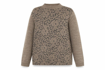 Front view of La Maison du Jersey Women's Brown Floral Knit Pullover, size 18/20