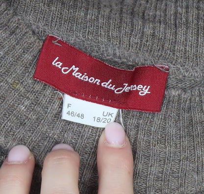 La Maison du Jersey Women's Brown Floral Knit Pullover, Size 18/20