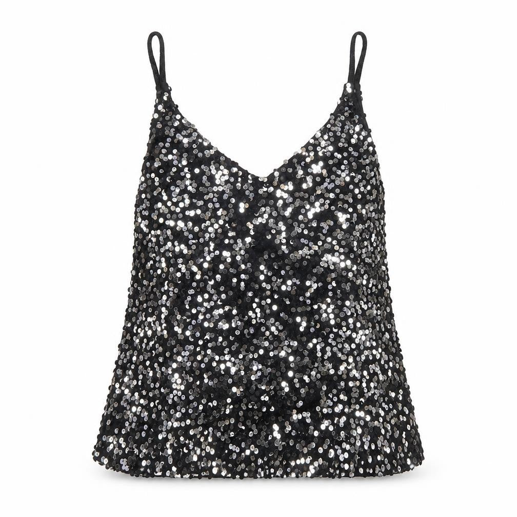Front view of Next Women’s Black Sequin Camisole Tank Top, size UK 10