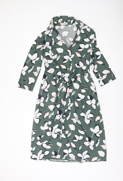 Hobbs Women's Green Floral Shirt Dress Size 8