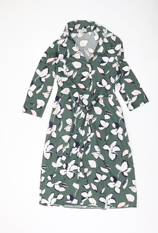 Hobbs Women's Green Floral Shirt Dress Size 8