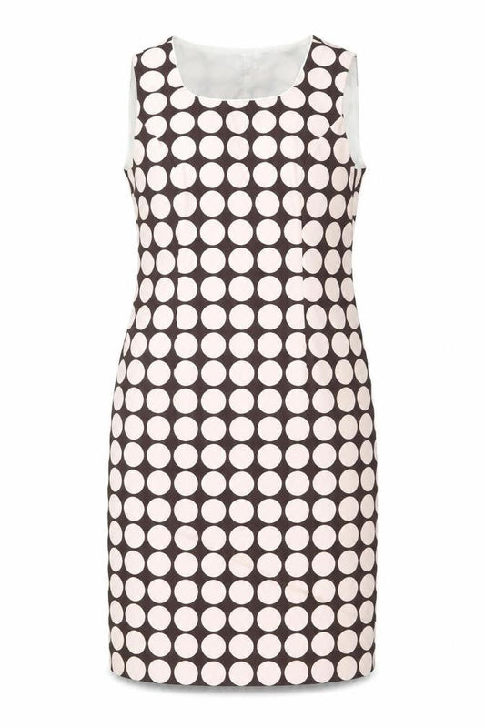 Front view of Country Casuals Petite Women's Brown Polka Dot Sheath Dress, size 8