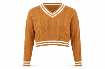Front view of Urban Classics Women's Brown XS V-Neck jumper