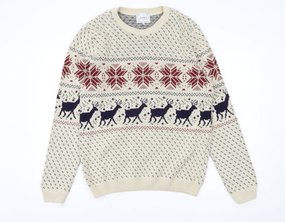 Topman Men's Beige Christmas Fair Isle Jumper - L