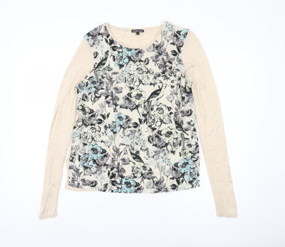 Warehouse Women's Beige Floral Pullover Jumper S
