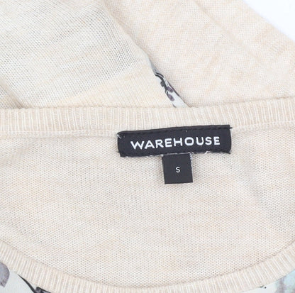 Warehouse Women's Beige Floral Pullover Jumper S
