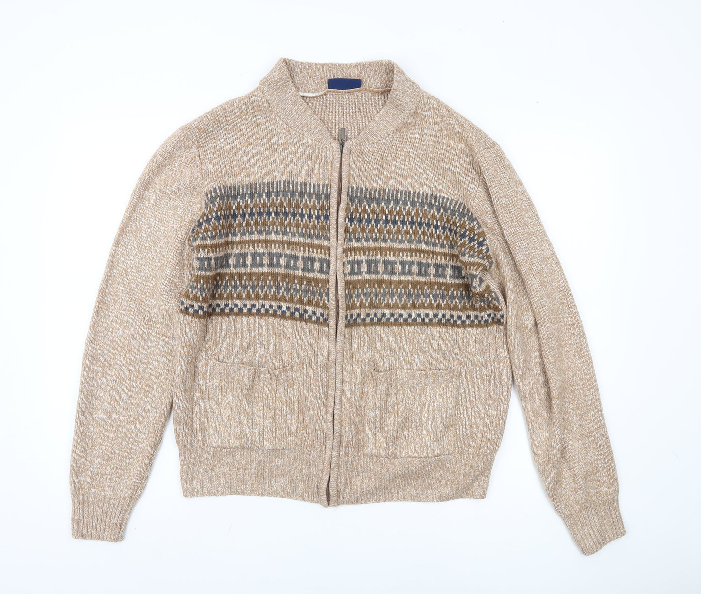 TOOTAL Men's Beige Full Zip Jumper, Size S, Collared