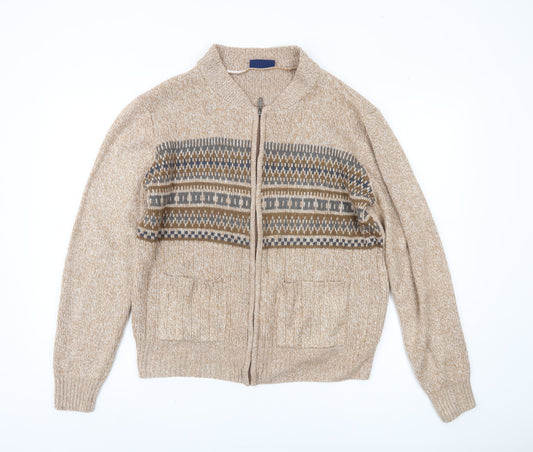 TOOTAL Men's Beige Full Zip Jumper, Size S, Collared