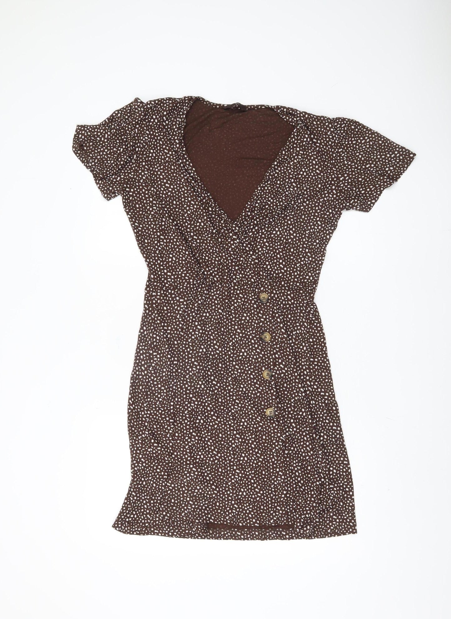 Next Women's Brown Polka Dot Wrap Dress Size 12