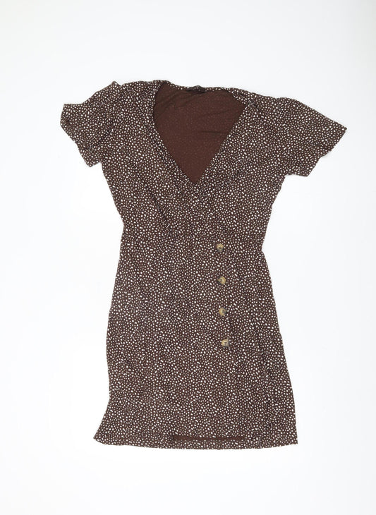 Next Women's Brown Polka Dot Wrap Dress Size 12