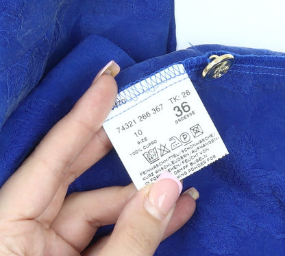 ARA Women's Blue V-Neck Button-Up Top, Size 8