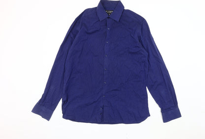 Marks & Spencer Men's Blue Striped Shirt, 16.5, Button-Up