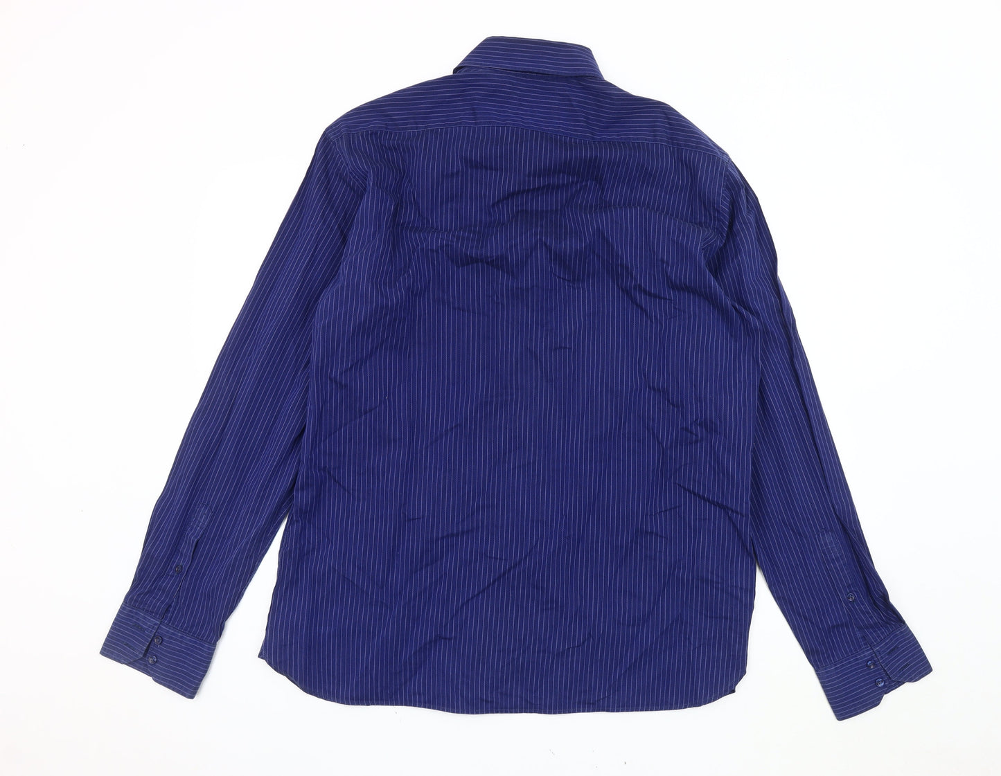 Marks & Spencer Men's Blue Striped Shirt, 16.5, Button-Up
