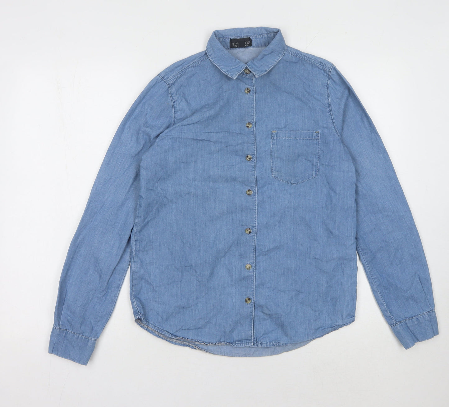Womens UK Size 10 Topshop Blue Basic Button-Up
