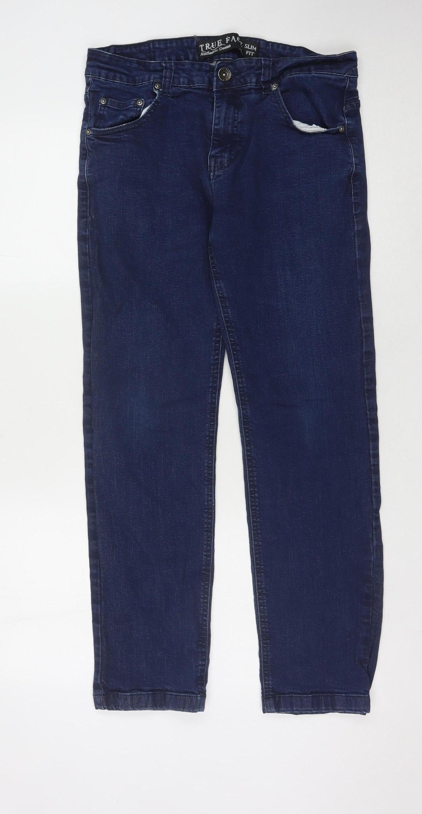 Mens UK Size 34 True Face Slim Fit Straight Blue Jeans