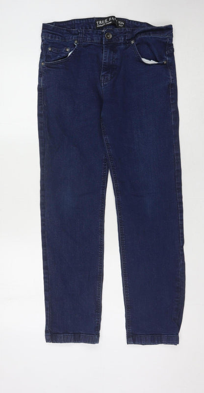 Mens UK Size 34 True Face Slim Fit Straight Blue Jeans