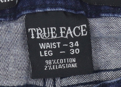 Mens UK Size 34 True Face Slim Fit Straight Blue Jeans
