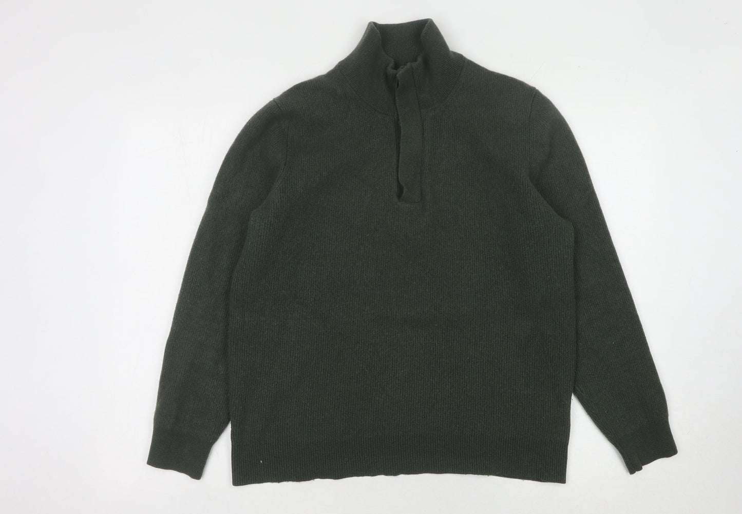 Massimo Dutti Men's Green Wool High Neck Jumper
