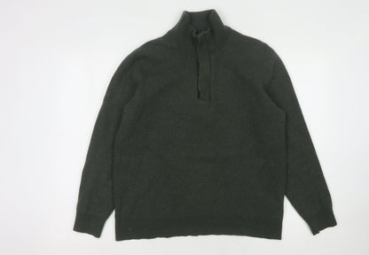 Massimo Dutti Men's Green Wool High Neck Jumper