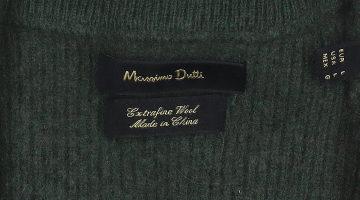 Massimo Dutti Men's Green Wool High Neck Jumper