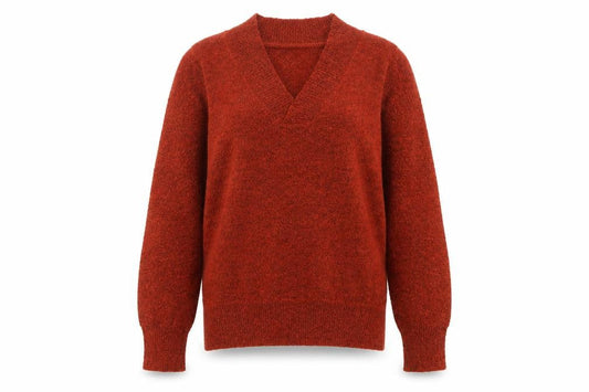Front view of M&Co Women’s Red V-Neck Pullover Knit Jumper M