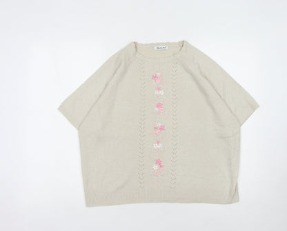 Berketer Women Beige 18-20 Floral Knit Jumper