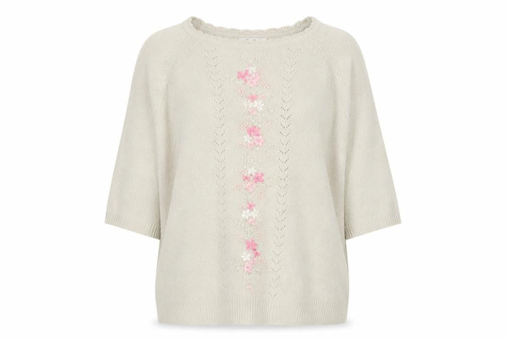 Berketex Women Beige 18-20 Floral Knit Jumper