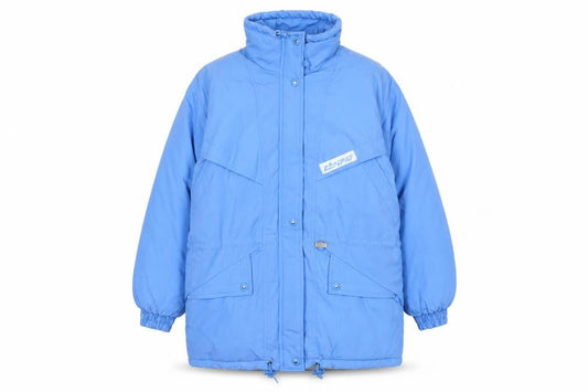 Front view of Blue unisex parka jacket, size 12 plus, winter