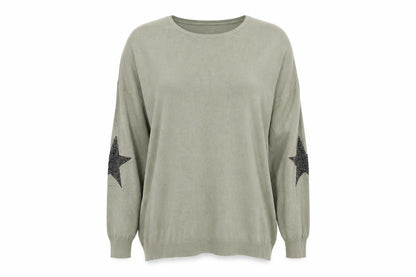 Front view of Elan Women's Grey Star jumper, One Size