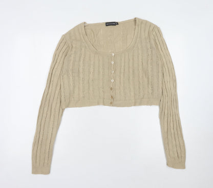 Womens UK Size M PRETTYLITTLETHING Beige Cardigan Jumper