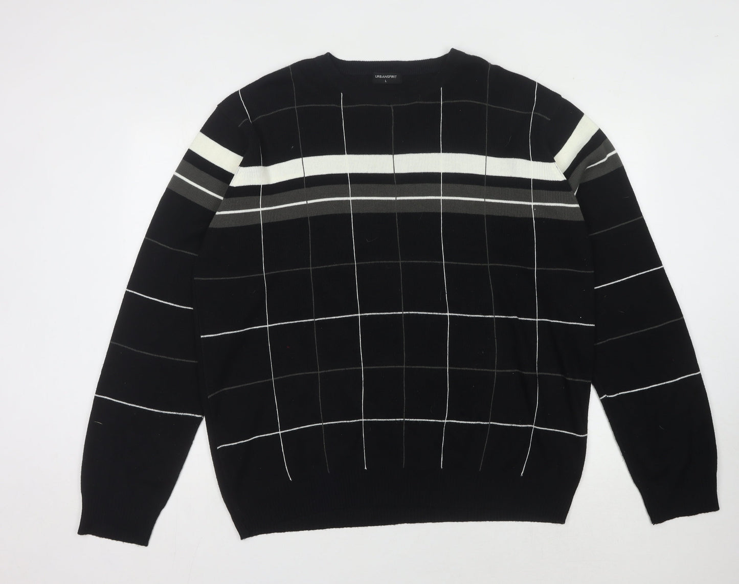 Urban Spirit Men's Black Check Pullover Jumper L