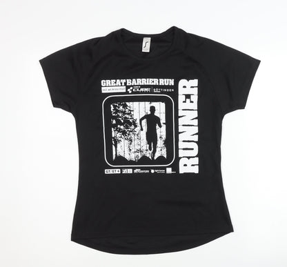 Sporty Women's Black Running T-Shirt, Size S
