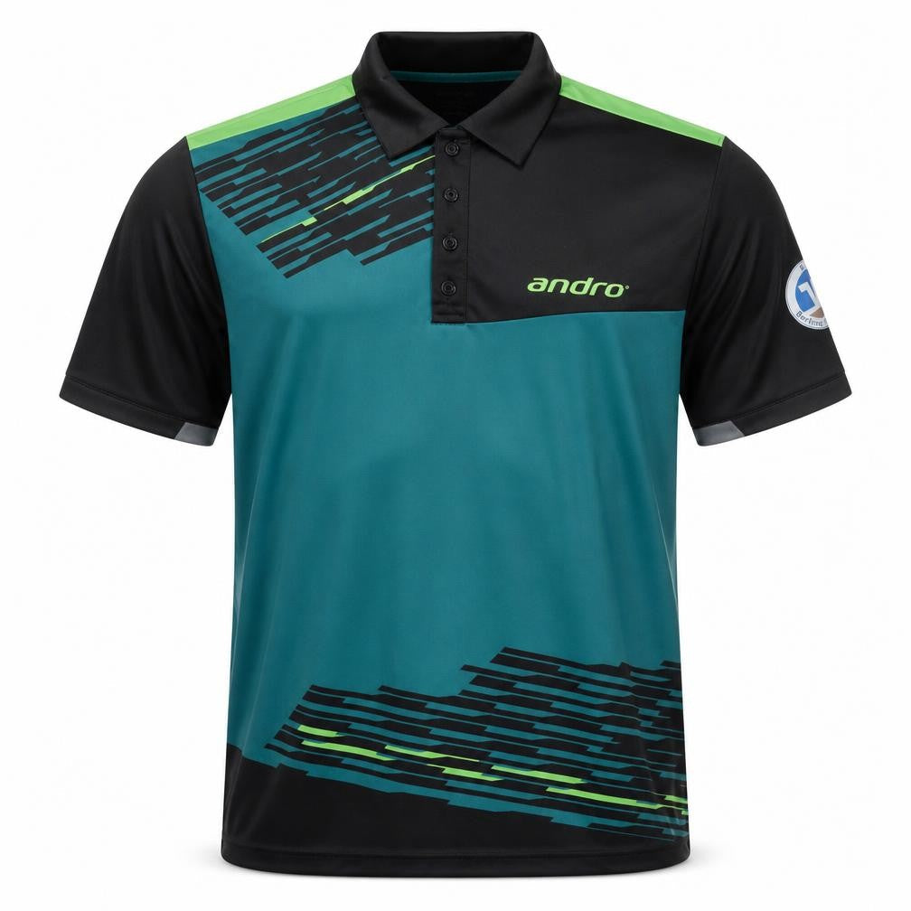 Front view of Andro Men's XL Black Green Polo Shirt Athletic